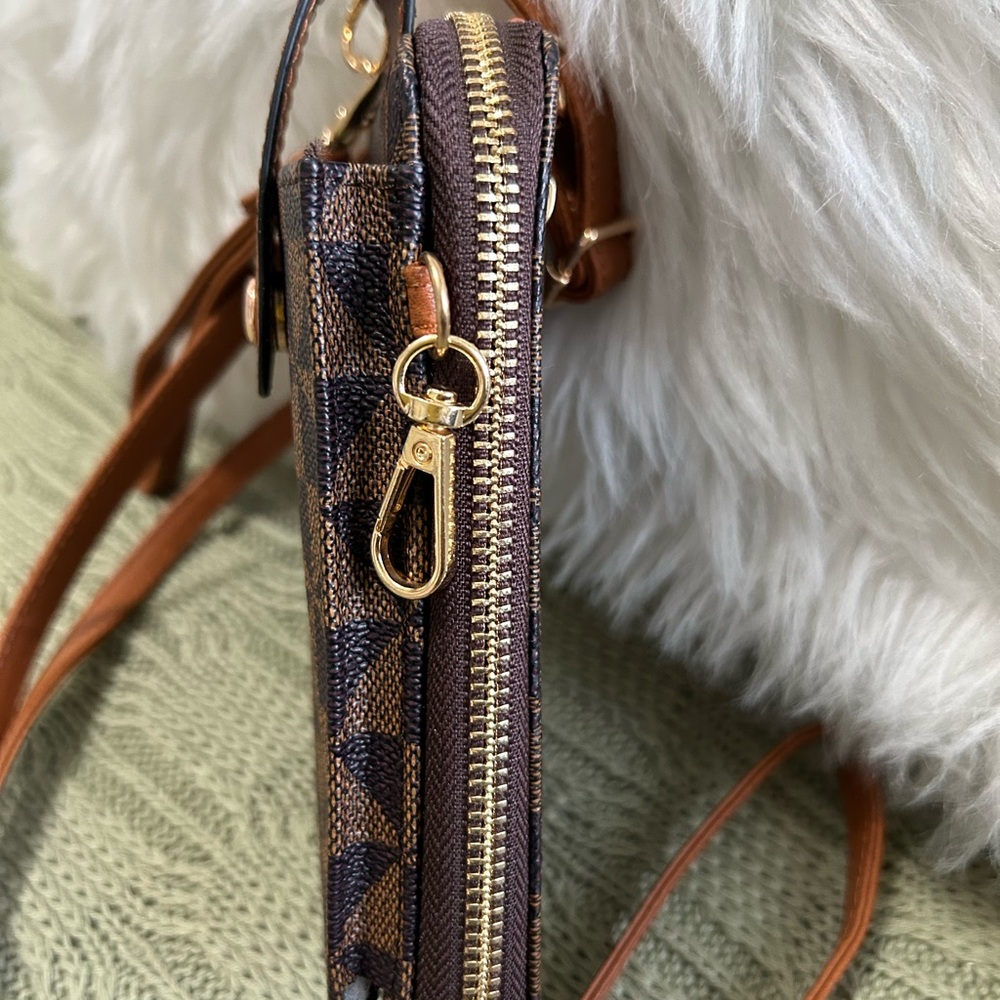 NEW Unbranded Poppy Geometric Crossbody Phone Bag with Tan Strap- Brown - Picture 4 of 8